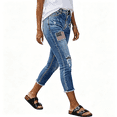 thumbnail image 7 of ASDFVBKG Women's Capri Jeans Cropped Trendy Jeans Stretch Denim Pull on Raw Hem Summer Denim Trouser Blue 2XL, 7 of 7