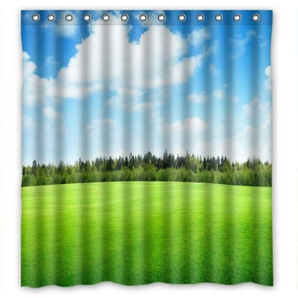 YUSDECOR Couds trees field of grass beautifu nature landscape sky Shower Curtain Polyester Fabric Bathroom Shower Curtain 66x72 inches