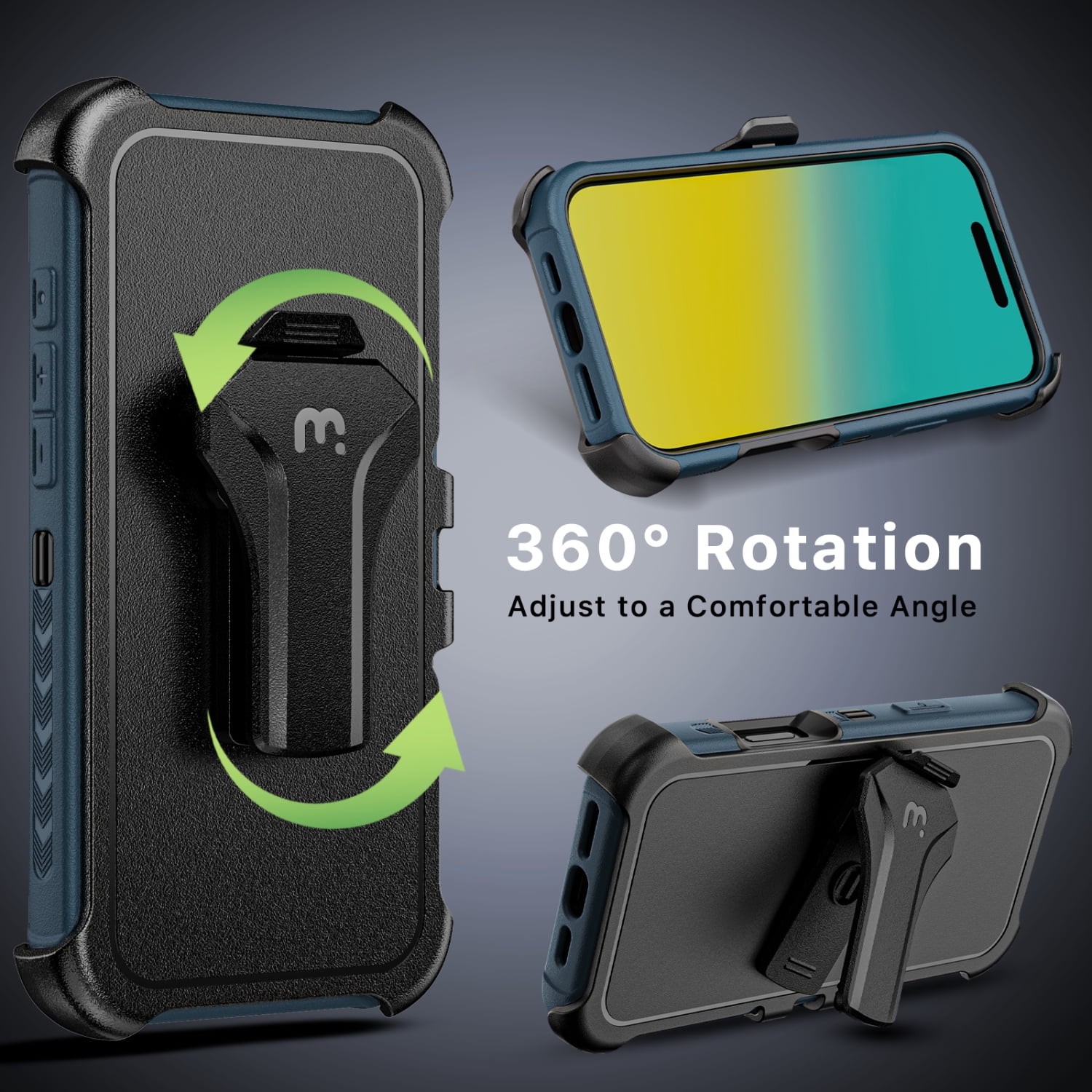 MyBat Pro Maverick Series Case with Holster and Tempered Glass for Apple iPhone 16 Pro - Blue