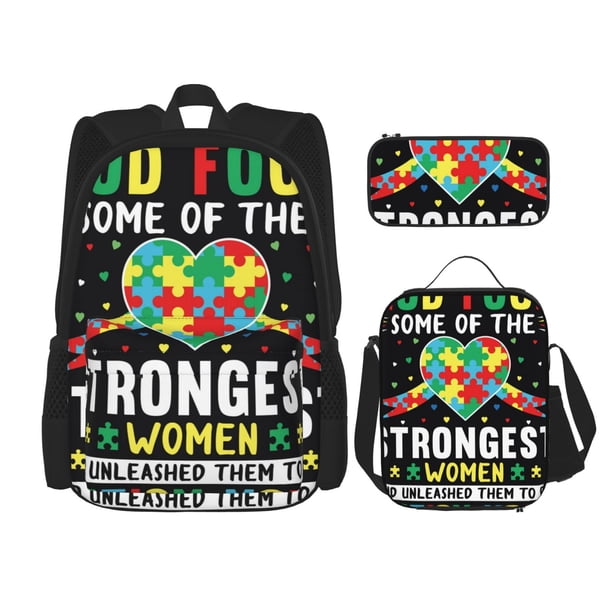 Balery I Love With Autism Mochila escolar 3 en 1 para niños: mochila resistente con lonchera térmica y estuche para lápices. Mochila escolar para niños y niñas.