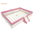 thumbnail image 3 of Bellemave Queen Size Floor Bed with Stairs and Fence Guardrails Floor Bed Frame with Bed Slats PU Leather Upholstered Daybed (Queen, Pink + White), 3 of 10