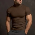 thumbnail image 2 of IYYVV Mens Casual Turtleneck Mock Neck T Shirt Slim Fit Short Sleeve Summer Basic Tops Brown L, 2 of 8