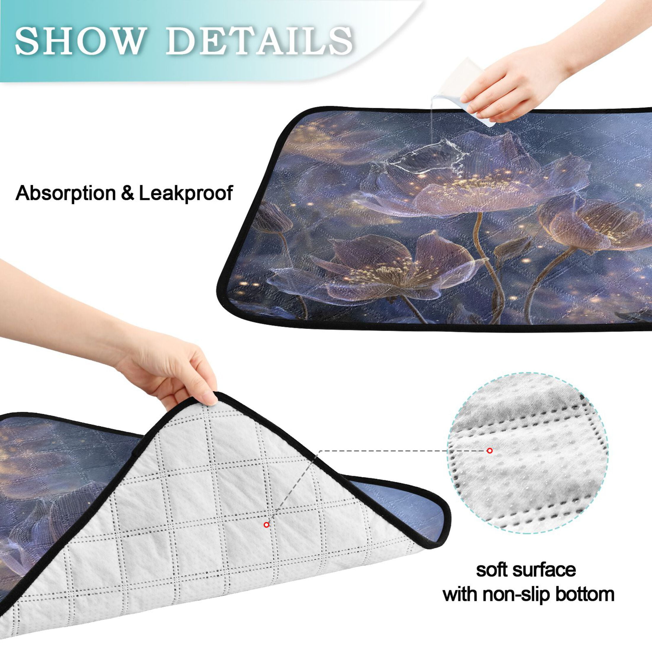 Qxltty Transparent Purple Flowers Cat litter Pads Pet Set of 3 Diaper Mats Center Anti-leakage Layer Absorbent Soft and Comfortable