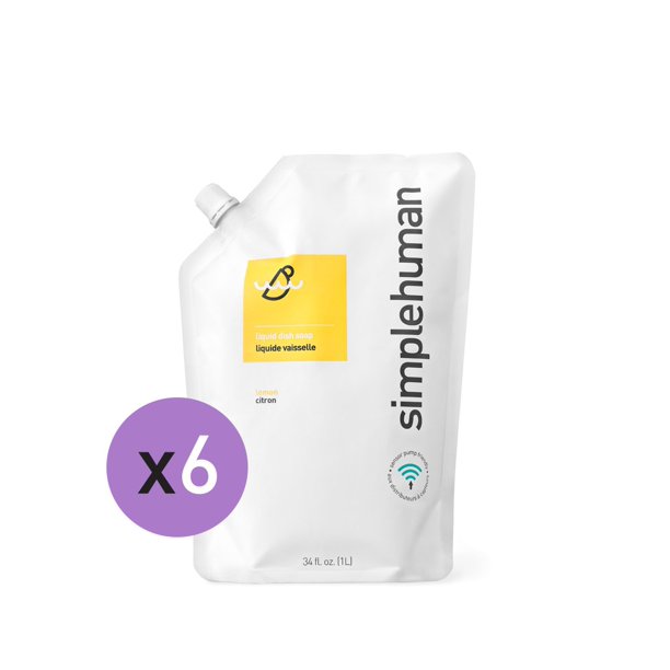 simplehuman Lemon Liquid Dish Soap Refill Pouch, 34 Fl.Oz. (Pack of 6)
