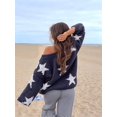 thumbnail image 6 of Women'S Star Pattern V-Neck Batwing Sleeve Off-Shoulder Casual Sweater Pullover Dark Blue M, 6 of 7