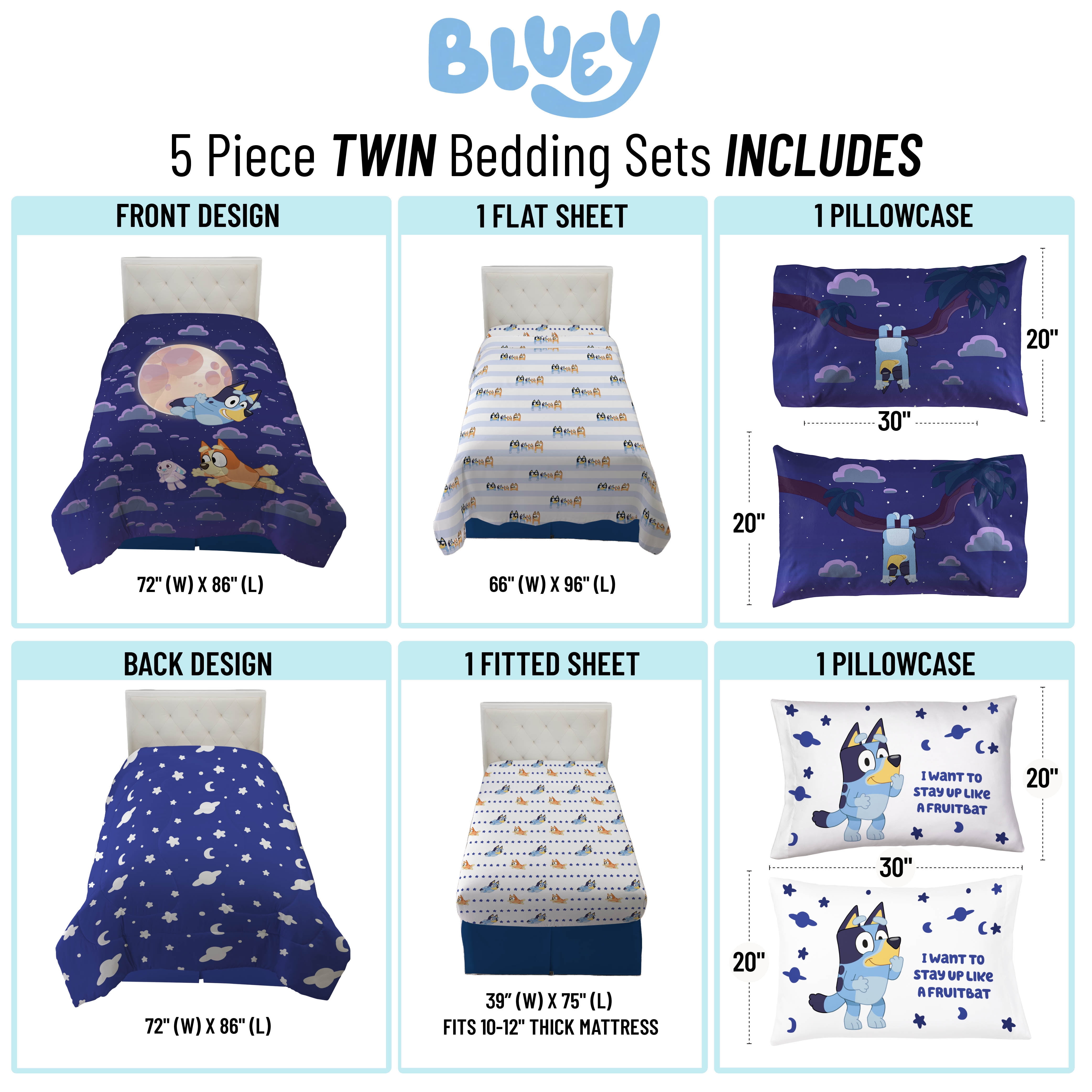 Bluey Toddler 5pc Bedding Set with Blanket - Blue