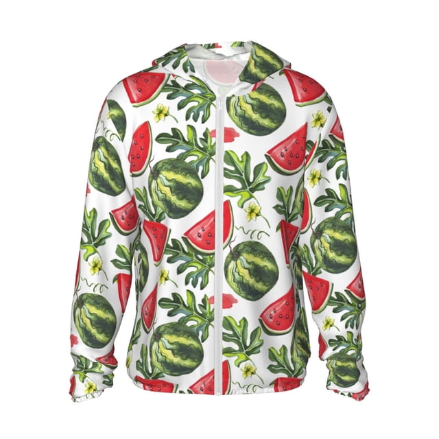 Balery Watermelons Sudadera ligera de manga larga con capucha y protección solar UPF 50+ para hombre y mujer, ideal para pesca y running-3X-Large