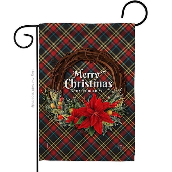 Ornament Collection G192273-BO 13 x 18.5 in. Poinsettia Wreath Garden Flag with Winter Christmas Double-Sided Decorative Vertical Flags House Decoration Banner Yard Gift