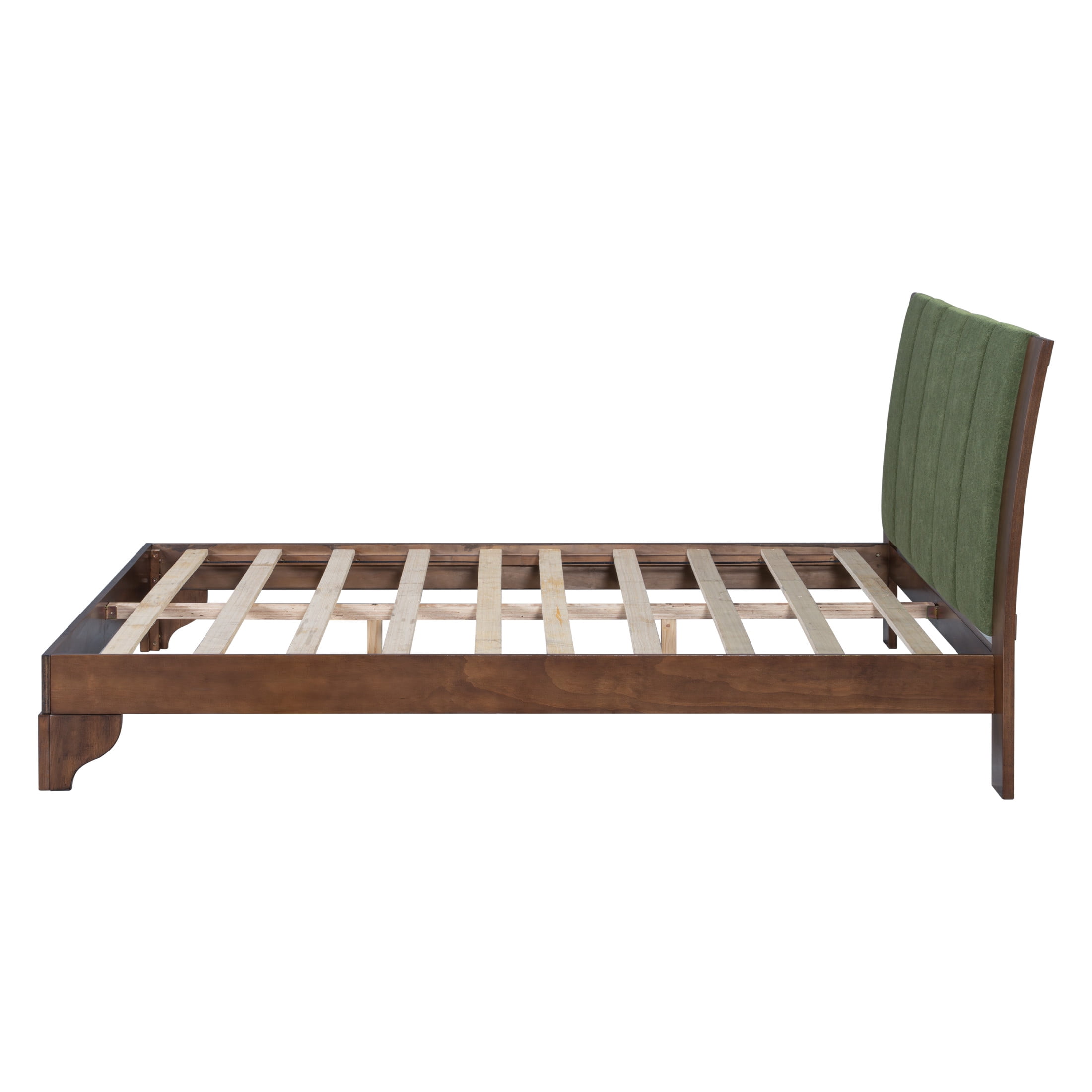 Christopher Knight Home Premium Pine Wood Queen Bed Frame with Headboard, Mid-Century Modern Design, Walnut+Green