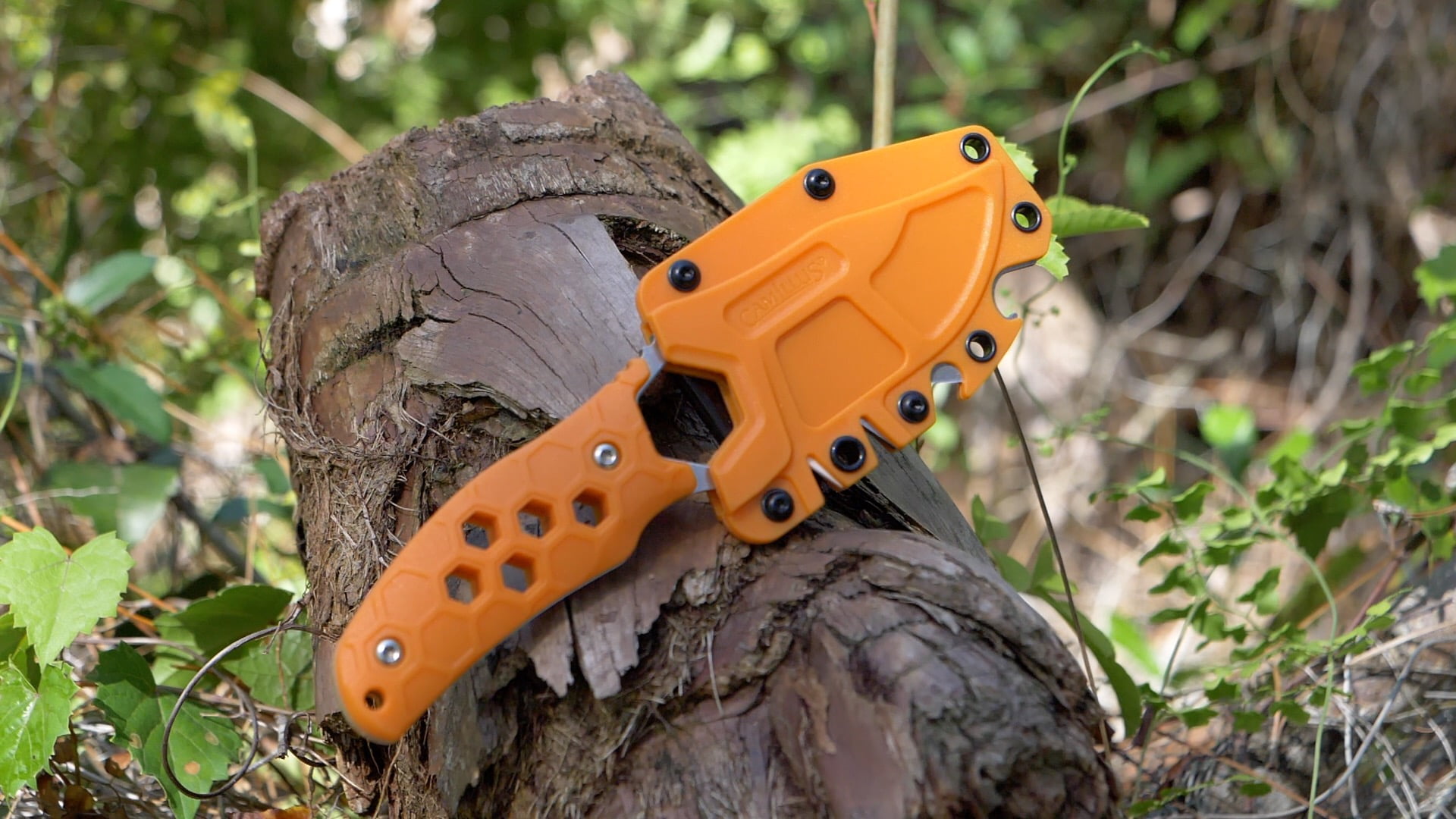 Camillus Comb 7.25" Fixed Drop-Point 3.5" Blade Knife with Sharpeners and Hard Sheath, Orange