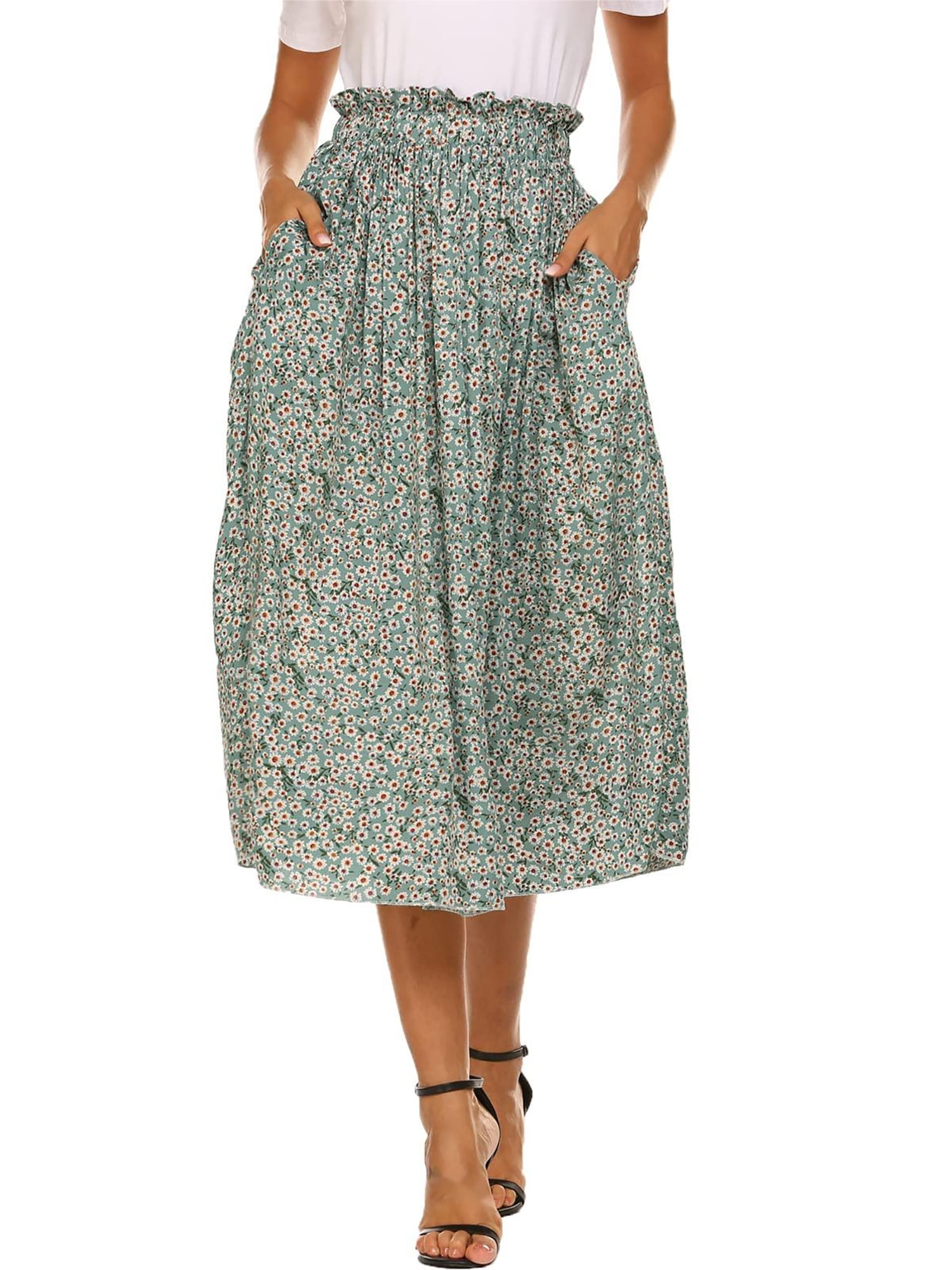 SIEANE Women's High-Waisted Midi Swing Skirt - Walmart.com