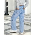 thumbnail image 5 of OYYN Girls Jeans High Waist Cargo Jeans Light Wash Wide Leg Denim Pants with Multi Pockets 7-14 Y, 5 of 6