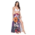 thumbnail image 2 of FORMRS Womens Long Sarong Beach Wrap Semi-Sheer Bikini Skirt Bathing Swimsuit Cover Up, Purple Flowers, 2 of 7