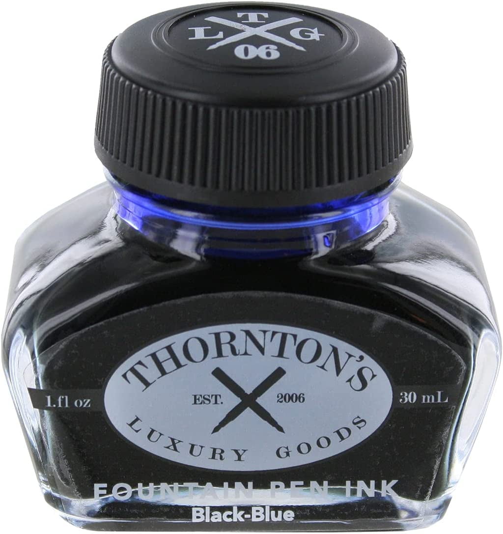 Thornton's Luxury Goods Premium Fountain Pen Ink Bottle 30ml - BLACK-BLUE | Smooth Effortless Flawless Writing | Suitable for All Brand and Calligraphy Pens | Office Supplies | International Standard