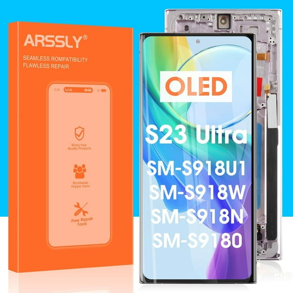 OLED for Samsung Galaxy S23 Ultra 5G Screen Replacement, for Samsung S23 Ultra LCD Touch Screen Digitizer S23 Ultra S918U S918A S918W LCD Display Assembly (Lavender with Frame)