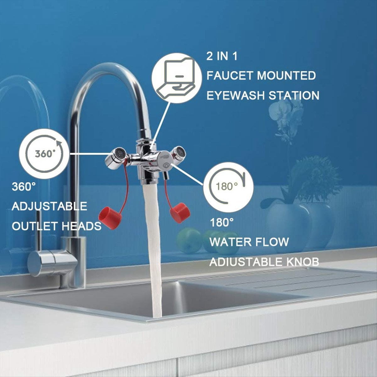 Faucet Mounted Eyewash Station with Cover,Reliable First-AID Emergency Eye Wash Unit for Sink Attachment for Lab,Factory