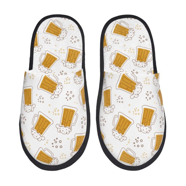 Balery Beer Pantuflas de Casa de Felpa Silenciosas con Diseño Estampado, Zapatillas Cómodas Antideslizantes de Algodón para Interior-Large
