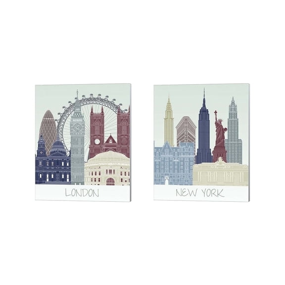 Metaverse Fab Funky 'London & New York Skyline' Canvas Art (Set of 2)