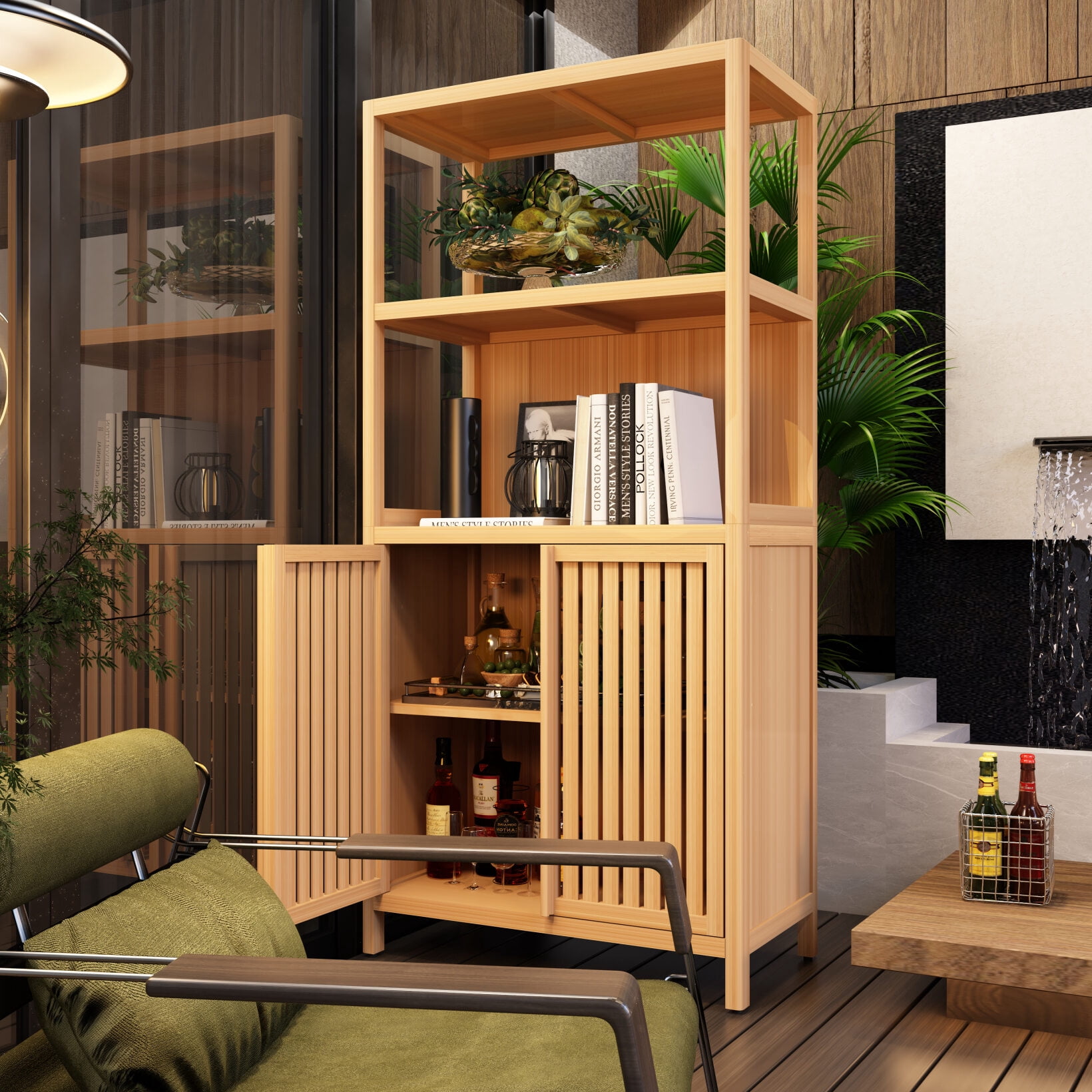 Bamboo Storage Cabinet with 2 Doors, Freestanding Bathroom Organizer for Towels and Toiletries, Space-Saving Floor Cabinet for Living Room, Kitchen, Entryway