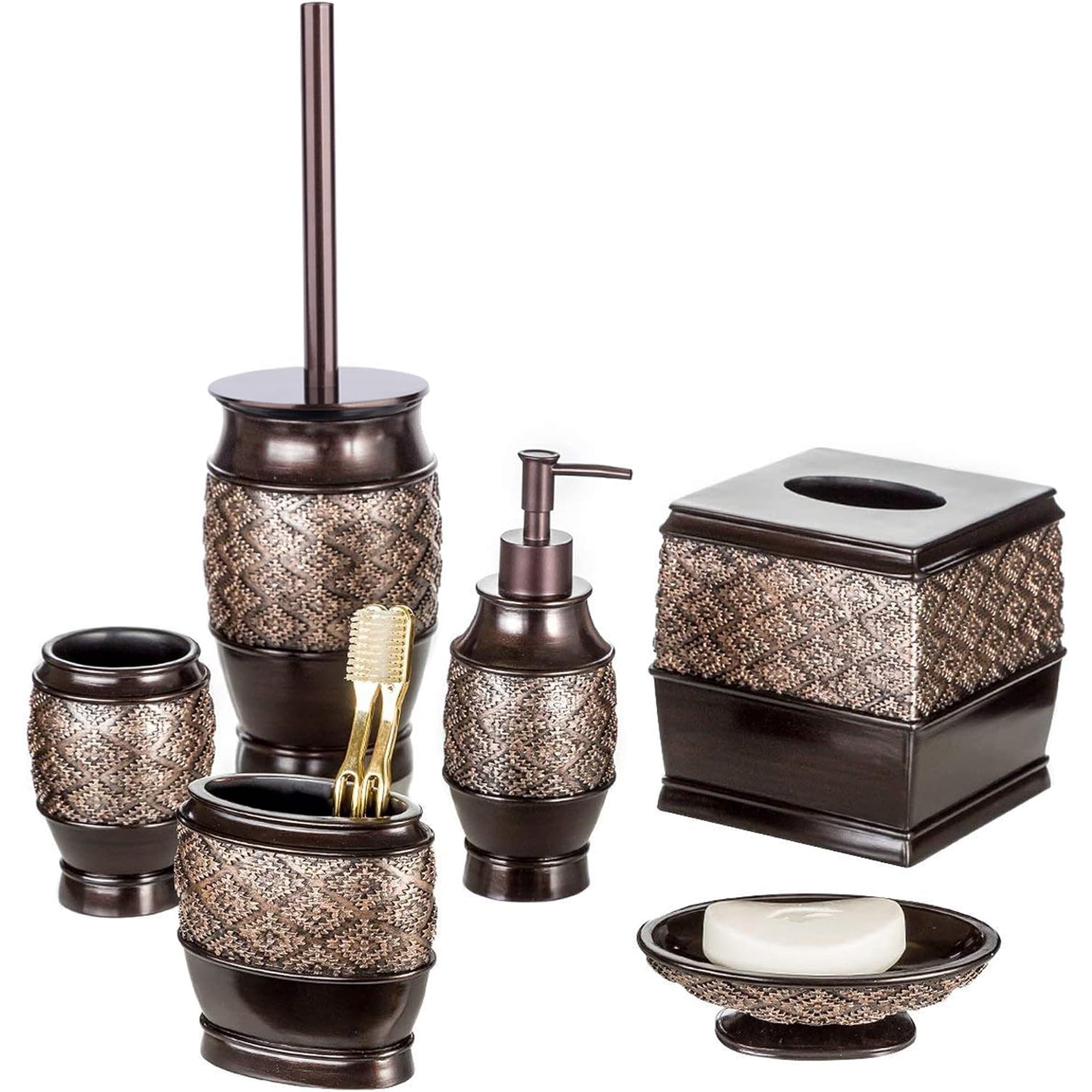 Brown 6 Piece Resin Bathroom Accessories Set
