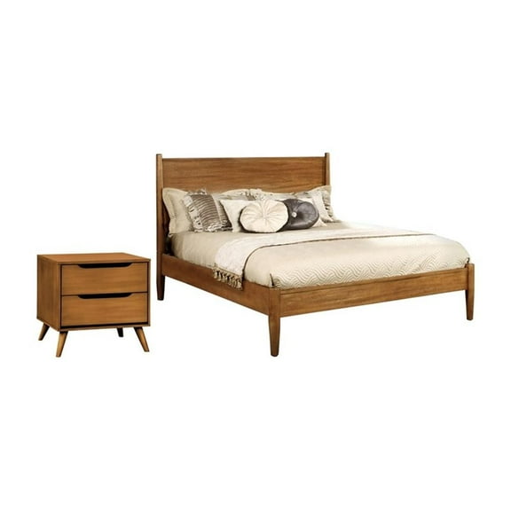 Allora 2pc Mid-Century Wood Bedroom Set - Queen   Nightstand in Oak