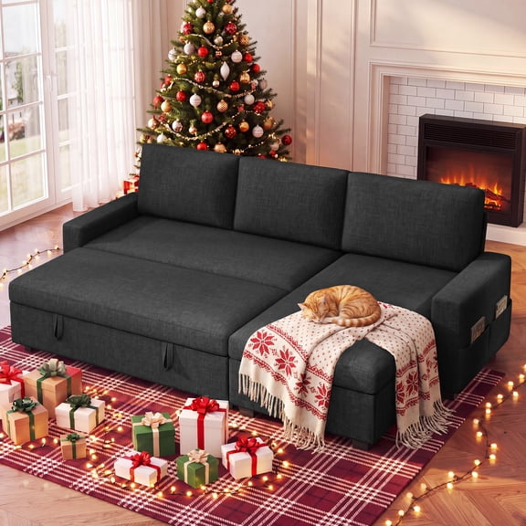 Asofer 80" L‑Shape Convertible Sectional Sleeper Sofa, Reversible Couch with Storage Chaise & Pull Out Bed, 3‑Seater for Living Room, Apartment