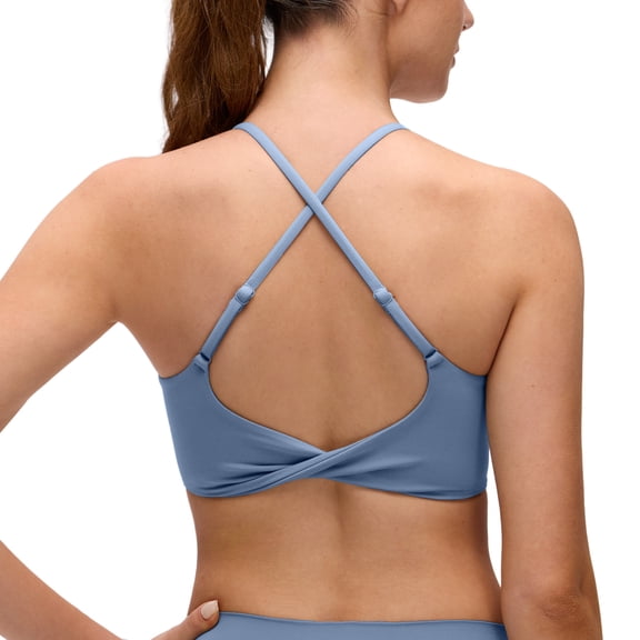 CRZ YOGA Butterluxe Twist Cross Back Sports Bras for Women Padded Adjustable Spaghetti Straps Yoga Top