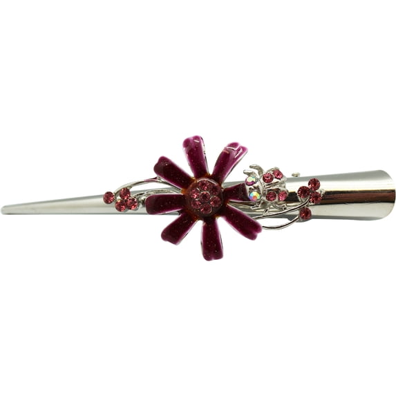 Colorful Flower & Silvertone Ladybug Fashion Hair Clip