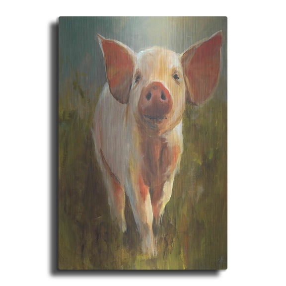 Luxe Metal Art 'Morning Pig' by Cari J Humphry, Metal Wall Art, 12"x16"
