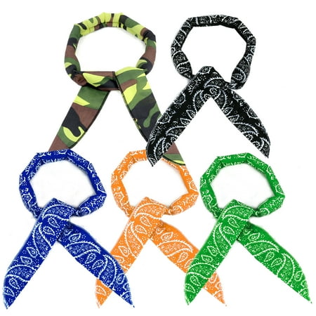 Camouflage Scarf - Pack of 5, The Elixir Cooling Bandanna Reusable Cooling Scarf Headband Neck Wrap (Camo, Black, Blue, Orange, Green)