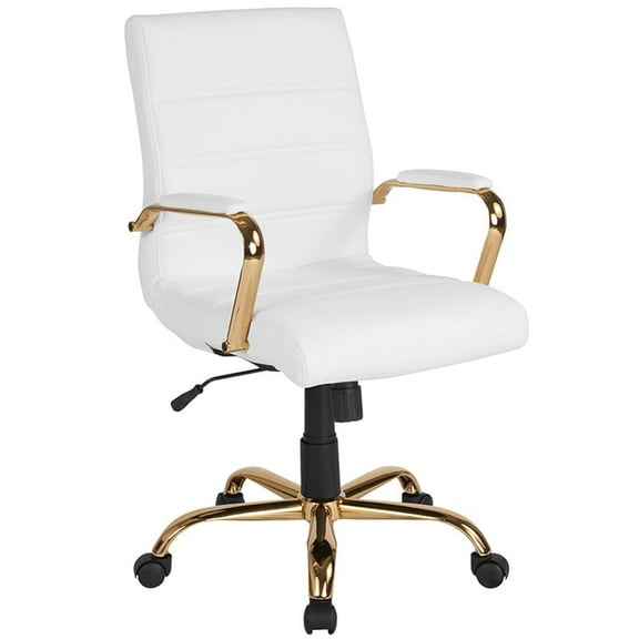 Bowery Hill Mid Back Leather Office Swivel Chair in White and Gold