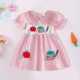 thumbnail image 2 of mgoYE Toddler Baby Girl Back to School Outfit Apple Sleeveless Dress Fly Sleeve Smocked Dresses Girls Summer Clothes(Pink,4-5 Years), 2 of 3
