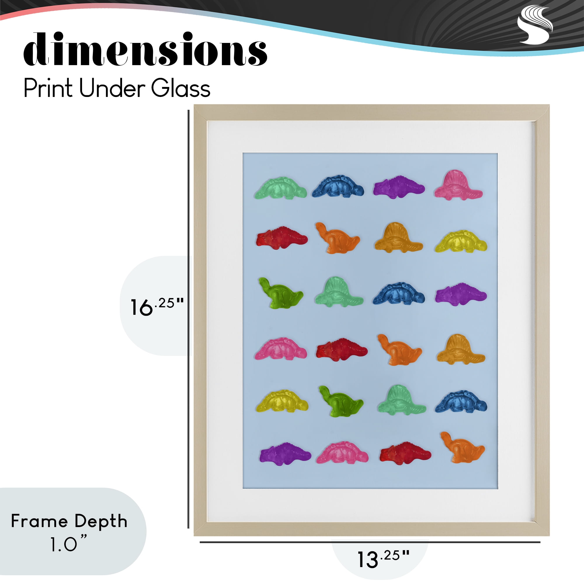 Stupell Industries Colorful Dinosaur Gummies Birch Framed Print Under Glass, design by LISH Creative