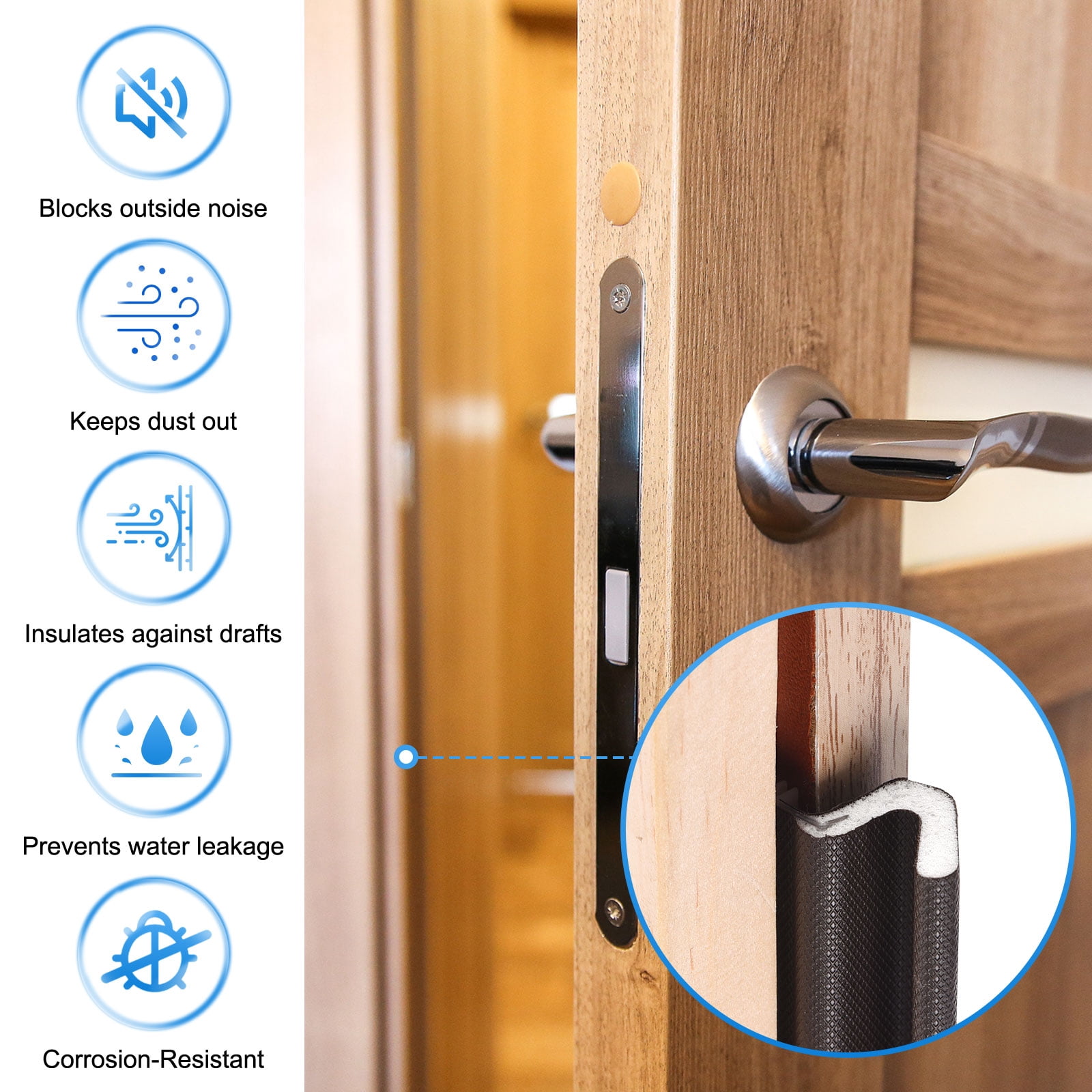 Uxcell Door Weather Stripping, 49.21 ft V-shaped Kerf Front Exterior Door Frame Weather Stripping with 4 Corner Seals for Soundproof Entry Interior Frame Window Gap Filler, Brown/White