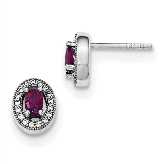 Primal Silver Sterling Silver Rhodium-plated with Purple and White Cubic Zirconia Oval Stud Earrings