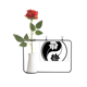 thumbnail image 1 of El budismo la religión budista negro blanco patrón Botella de decoración de jarrones colgantes de flores rosas artificiales, 1 of 3