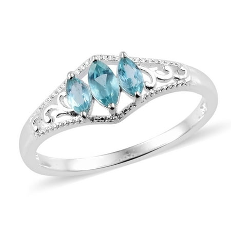 Apatite Designer Ring - 925 Sterling Silver Marquee Apatite Statement Ring for Women Cttw 0.5 Jewelry Gift
