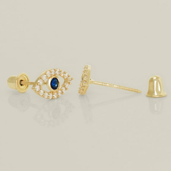 Anygods 14K REAL Solid Gold CZ Evil Eye Stud Screw-back Stud Earrings