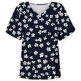thumbnail image 5 of Uaswgudfs Women's V-Neck Floral Short Sleeve Blouse: Button Accents & Side Slit Detail for Oriental-Inspired Summer Casual TopsDark Blue-B2XL, 5 of 5