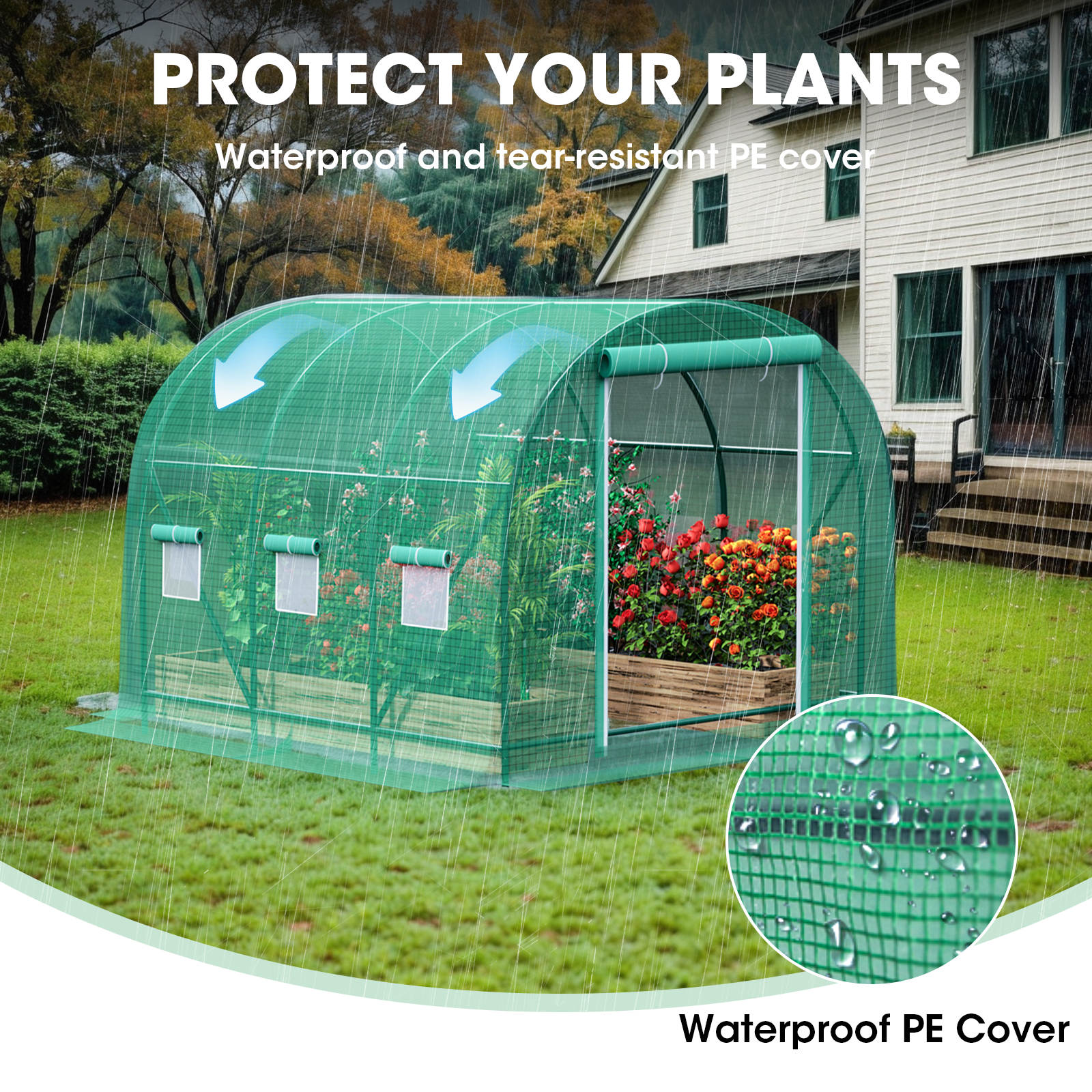 Gaildon Walk-in Greenhouse 10x7x7 FT Upgraded Green House with Dual Zippered Screen Doors &amp; 6 Screen Windows Heavy Duty Plastic Plant Warm House with Reinforced Frame
