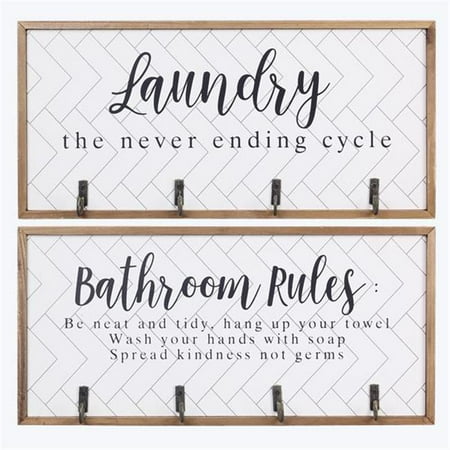 

Youngs 21506 Wood Bathroom & Laundry Wall Hook & Sign Assorted Color - 2 Piece