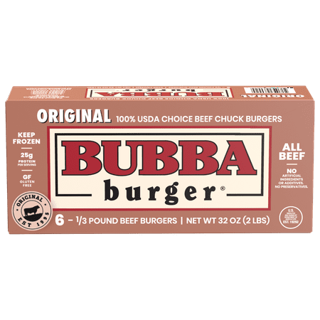 Bubba Burger® Original 100% USDA Choice Chuck Beef, 6 Frozen 1/3 Pound Burgers, 2 lbs Box