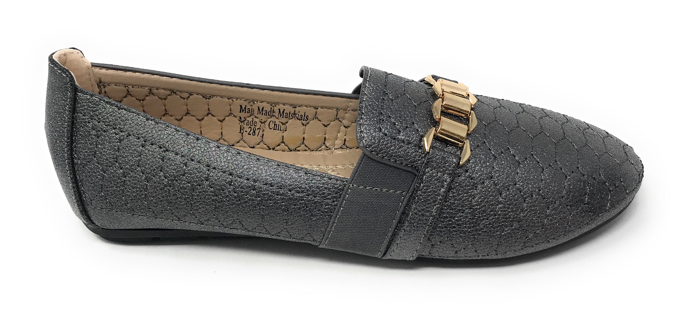 Victoria K Women's Sparkling Quilted Finish With Gold Chain Ballerina Flats