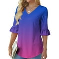 thumbnail image 7 of Viluyesy V-Neck T-Shirt for Womens 3/4 Sleeves Shirt Tops Loose Blouse Purple Size XL, 7 of 7