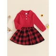 thumbnail image 2 of Suealasg 2Pcs Toddler Girls Fall Outfits Set Long Sleeve Shirt +Pleated Mini Plaid Skirt Set 1T 2T 3T 4T 5T Little Girls Autumn Clothes, 2 of 7