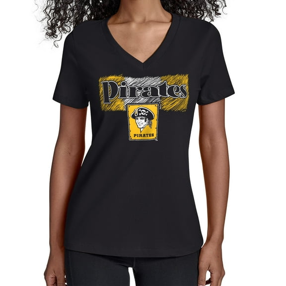 Women's Starter Black Pittsburgh Pirates Team Color Shading V-Neck T-Shirt