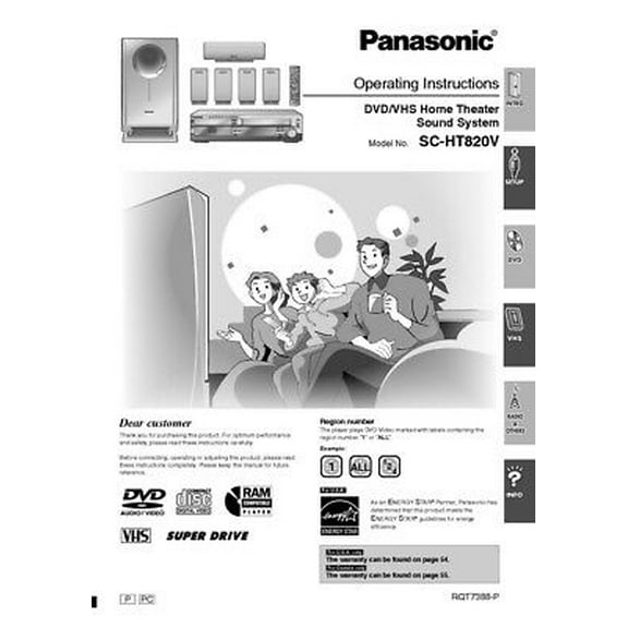 Panasonic SA-HT820V Home Theater System Owners Instruction Manual REPRINT