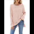 thumbnail image 1 of Suéter de Punto con Abertura Lateral Y2K para Mujer, Cuello Redondo, Larga, Blusa de Punto Liso con Abertura Lateral, Túnicas Rosa M, 1 of 10
