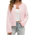 thumbnail image 4 of Button Down Long Sleeve Lightweight Crewneck Casual Knit Striped Cardigan, 4 of 7