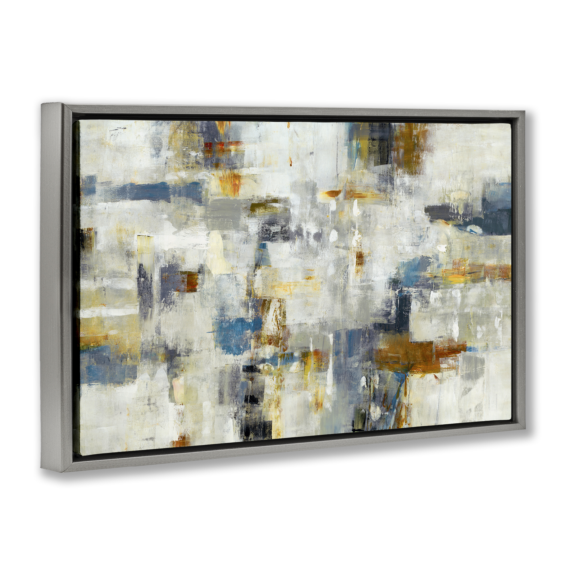 Stupell Industries Energetic Abstract Strokes Abstract Painting Gray Floater Framed Canvas Art Print Wall Art, 25 x 17
